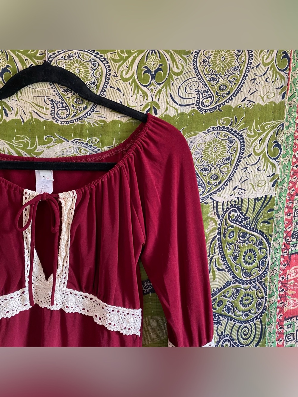 Vintage Y2K Kiwi Maroon Whimsical Renaissance Peasant Fairycore Blouse Medium - Picture 3 of 14